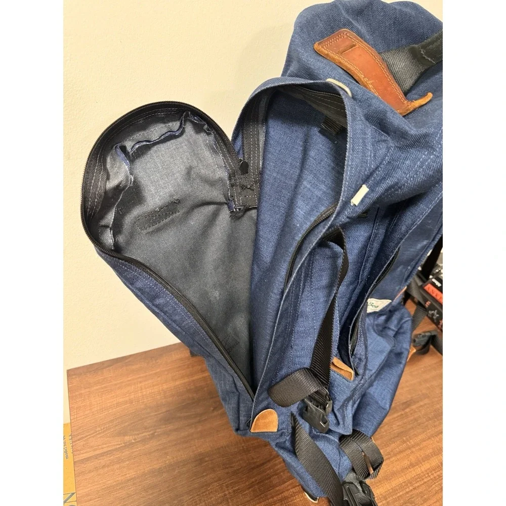 Vintage LL Bean Nylon Leather Continental Rucksack Blue Convertible Backpack